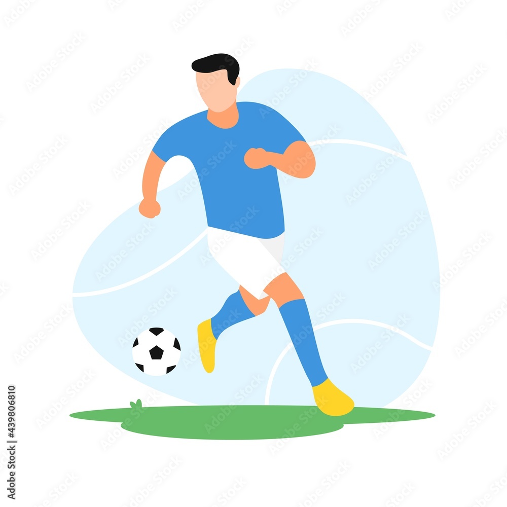 Soccer Player Flat Illustration. Football Player Dribbling The Ball. Vector Isolated white background - EPS 10 Vector