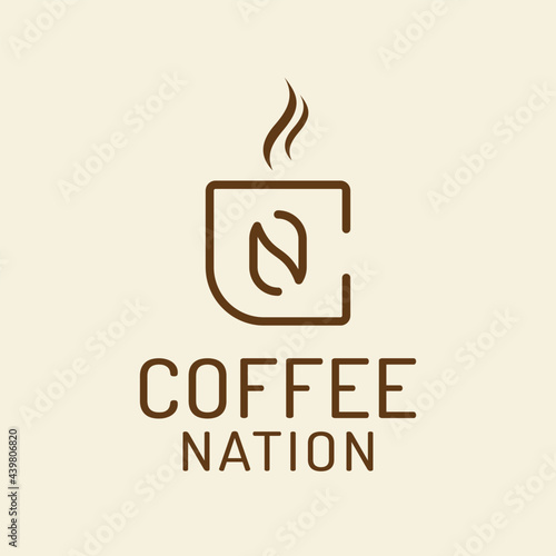 Letter Initial CN NC for Coffee Nation Logo Design Template. Suitable for Coffee Mocha Beverage Drink Shop Cafe Cafetaria Restaurant Bar Company Business Brand in Simple Line Style Logo Design.