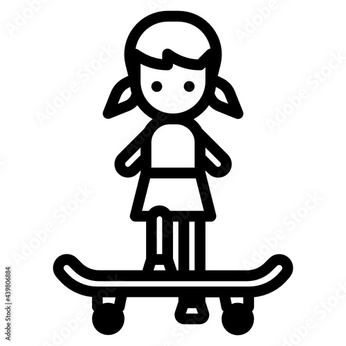 girl steps on skateboard icon