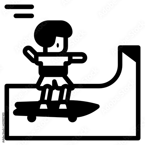 Boy is skating on the ramp icon