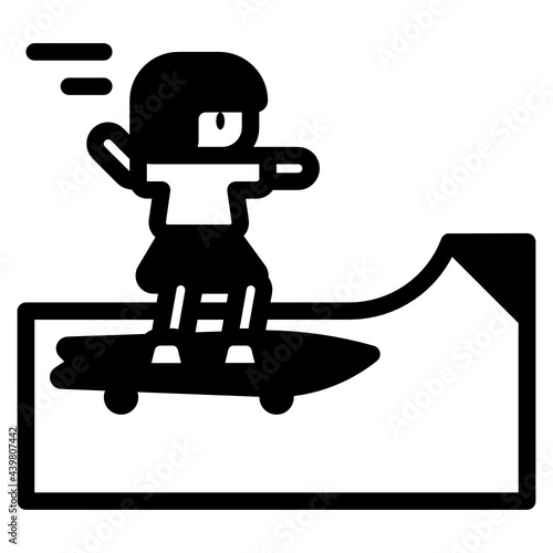 Girl is surfskating on the ramp icon