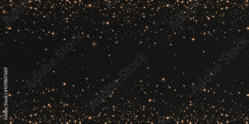 Christmas background. Powder dust light PNG. Magic shining gold dust. Fine, shiny dust bokeh particles fall off slightly. Fantastic shimmer effect. Vector illustrator. 