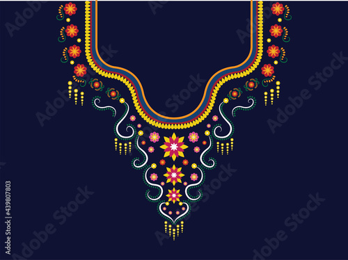 Floral design for neckline design,Geometric Ethnic oriental pattern traditional .Floral necklace embroidery design for fashion women. Neckline design for textile print. photo