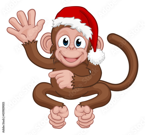 Christmas Monkey Cartoon Character in Santa Hat