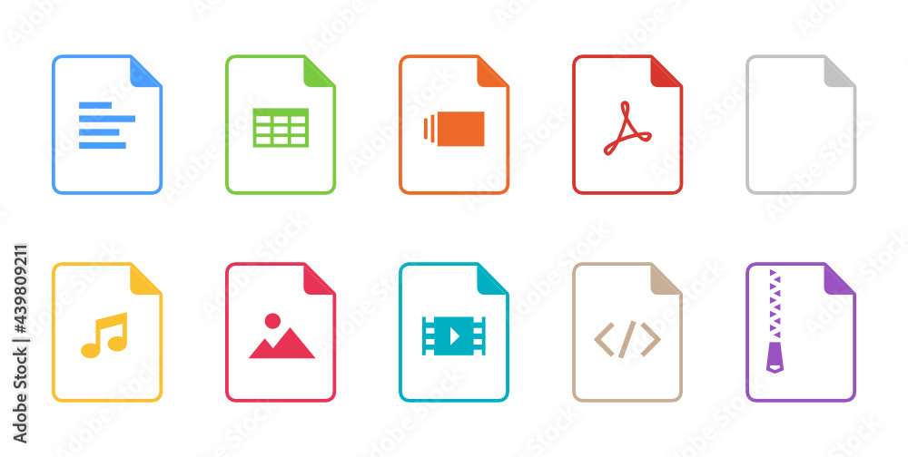 Outline file type icon set with rounded corners on white background - obrazy, fototapety, plakaty 