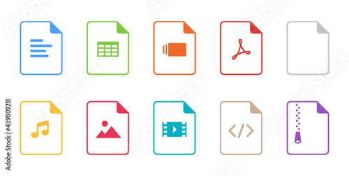 Outline file type icon set with rounded corners on white background photo