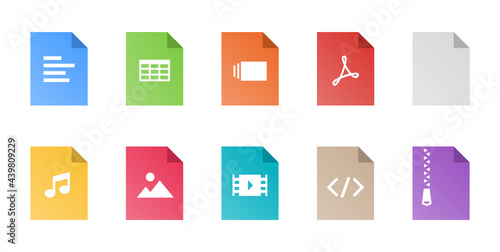 Document type icons set with color gradient