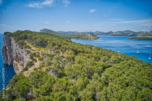 Kornati Islands national park Telascica bay archipelago aerial panoramic view, landscape of Dalmatia, Croatia in Europe