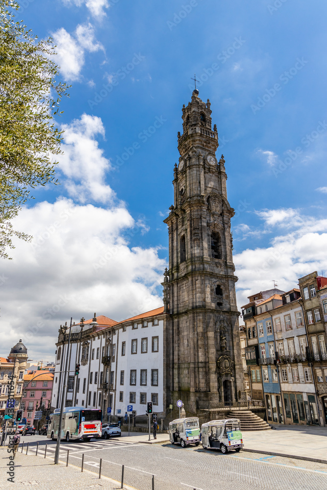 Fototapeta premium Clerigos tower in historic city center of Porto, Portugal