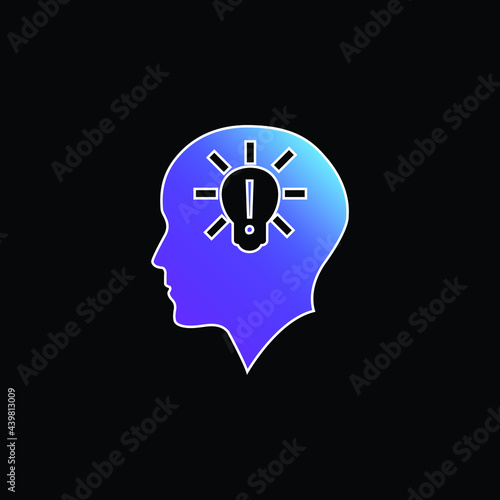 Bald Head With Lightbulb With Exclamation Sign Inside blue gradient vector icon