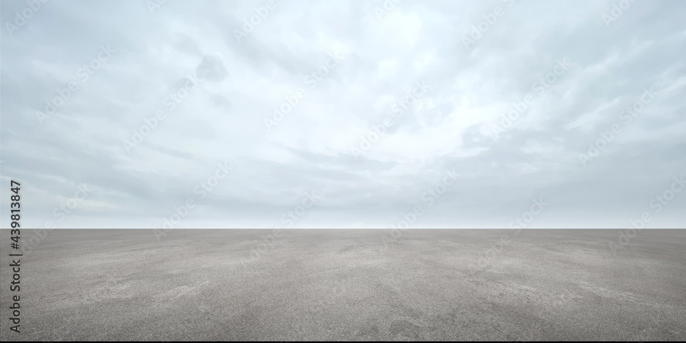 Empty Concrete Floor Background Scene with Beautiful Sky Clouds