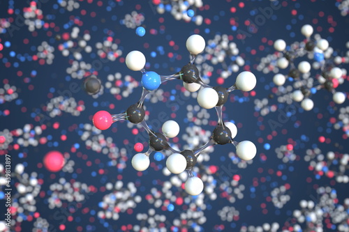 Caprolactam molecule, conceptual molecular model. Scientific 3d rendering photo