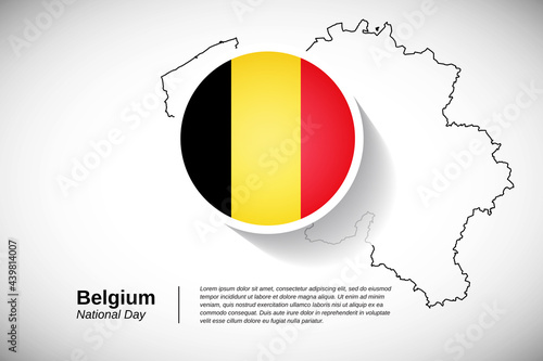 National day of Belgium. Creative country flag of Belgium with outline map illustration