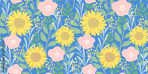 ひまわりの背景　パターン　seamless pattern