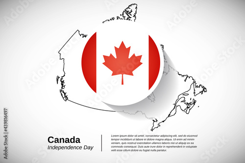 National day of Canada. Creative country flag of Canada with outline map illustration