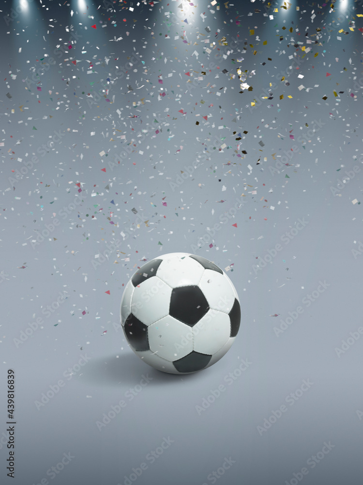 Soccer ball on to celebrate for football match result with spot light background. Design for banner, poster of nation championship