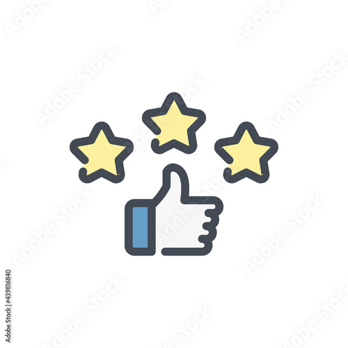 Customer satisfaction and positive feedback color line icon. Thumb Up with three stars vector outline colorful sign.