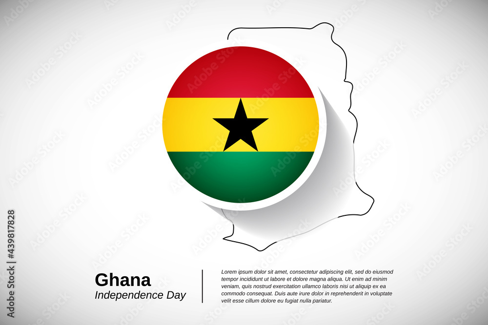 Independence day of Ghana. Creative country flag of Ghana with outline map illustration Independence day of Ghana. Creative country flag of Ghana with outline map illustration