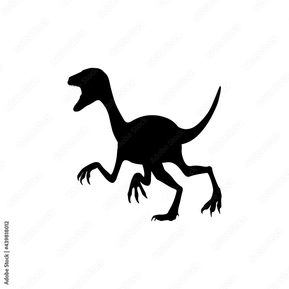 Black silhouette dinosaur isolated on white background