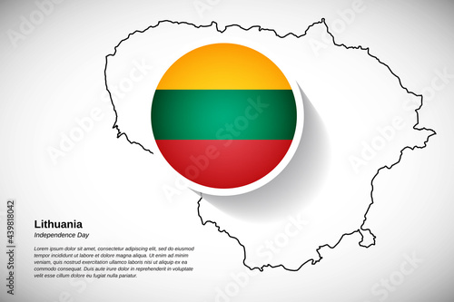 Independence day of Lithuania. Creative country flag of Lithuania with outline map illustration