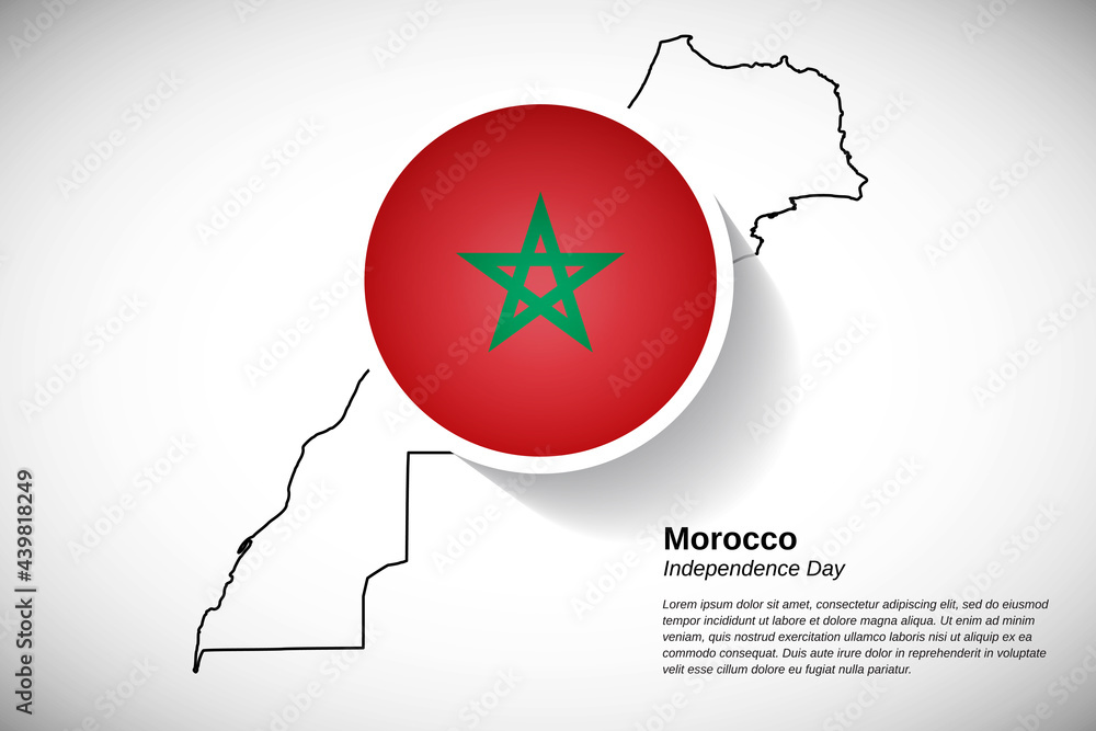 Independence day of Morocco. Creative country flag of Morocco with outline map illustration
