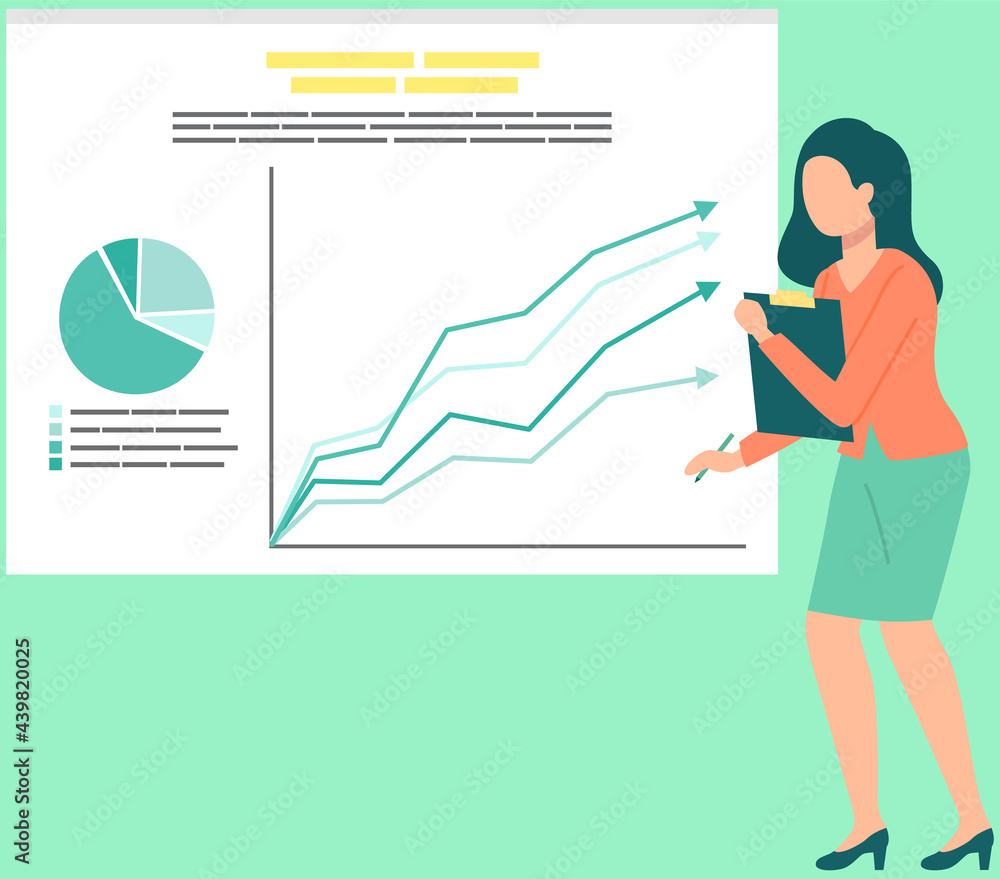 Business woman analysing sales statistics graphs on presentation screen. Brainstorming statistical diagrams and charts. Presentation of business strategy concept. Girl conducts analysis of data Business woman analysing sales statistics graphs on presentation screen. Brainstorming statistical diagrams and charts. Presentation of business strategy concept. Girl conducts analysis of data