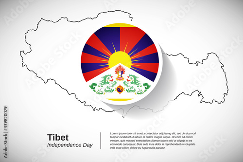 Independence day of Tibet. Creative country flag of Tibet with outline map illustration