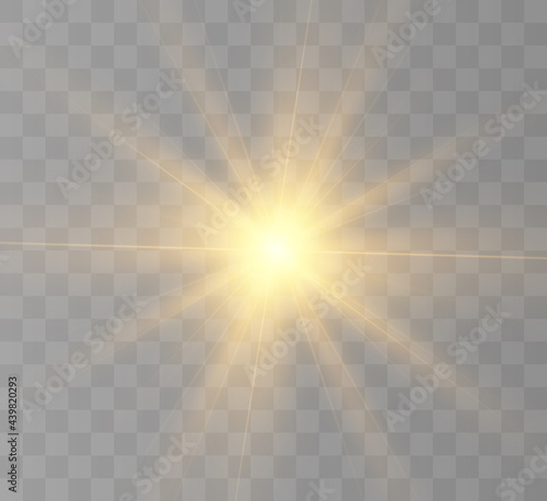 Bright light effect with rays and highlights for vector illustration. 
