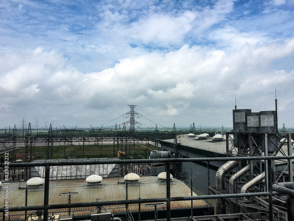 Heat recovery steam generator and sky in Combined-Cycle Co-Generation Power Plant which it so beautiful and popular to background power plant concept.