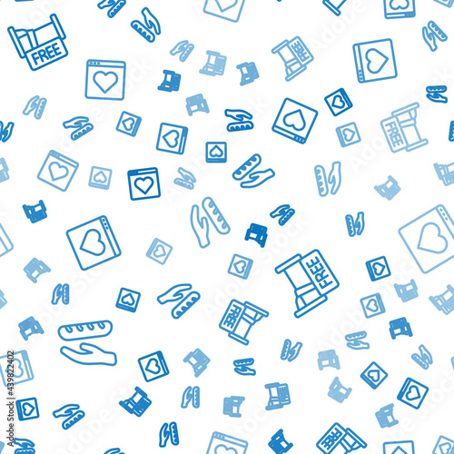 Set line Donation food, Free overnight stay house and Dating app online on seamless pattern. Vector