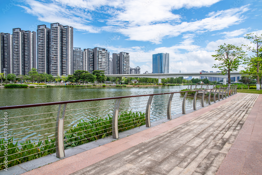 Buildings on the Jiaomen Riverside in Nansha Free Trade Zone, Guangzhou, China Buildings on the Jiaomen Riverside in Nansha Free Trade Zone, Guangzhou, China