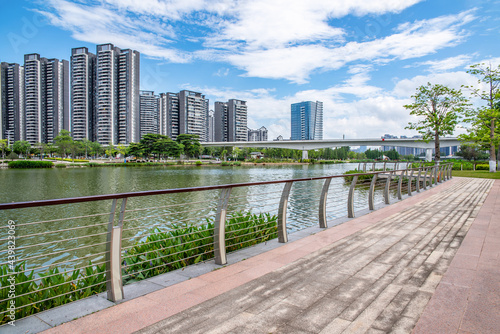 Buildings on the Jiaomen Riverside in Nansha Free Trade Zone, Guangzhou, China