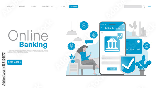Online Banking and Mobile Payment.
Landing page in Flat Style. Vector EPS 10