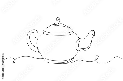 Continuous one line of teapot in silhouette on a white background. Linear stylized.Minimalist.