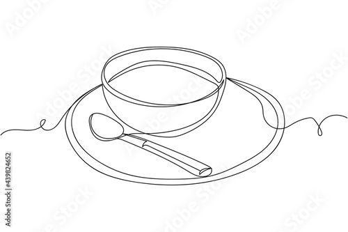 Continuous one line of vegetable soup in silhouette on a white background. Linear stylized.Minimalist.
