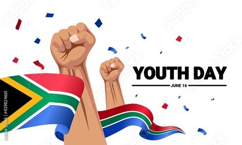 Vector illustration, Hands clenched with African flag, as banner, poster or template, Youth Day. photo
