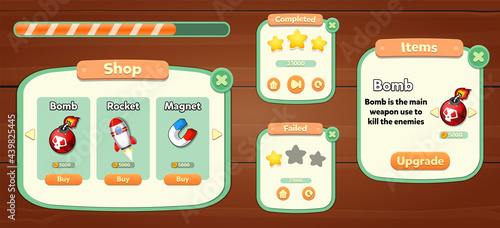Casual Game UI menu pop up and game elements
