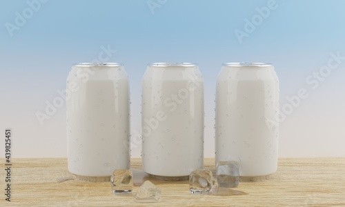 Drink cans with ice cube 3d rendering