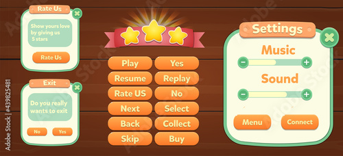 Casual Game UI menu pop up and game elements