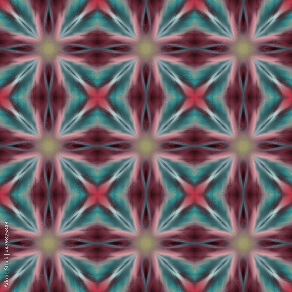 Seamless abstract geometric floral surface pattern in vivid colors repeating symmetrically. Use for fashion design, home decoration, wallpapers and gift packages. Seamless abstract geometric floral surface pattern in vivid colors repeating symmetrically. Use for fashion design, home decoration, wallpapers and gift packages.