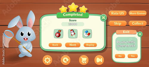 Casual Game UI menu pop up and game elements