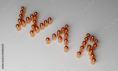 War concept illustration with 9mm bullets 3d rendering