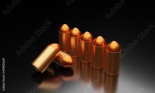 9mm bullets on dark floor 3d rendering 