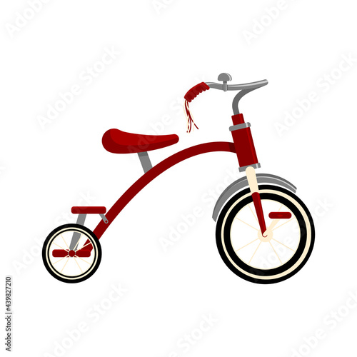 Children's retro bike dark red. Bicycle, tricycle icon. Vector flat isolated object on a white background.