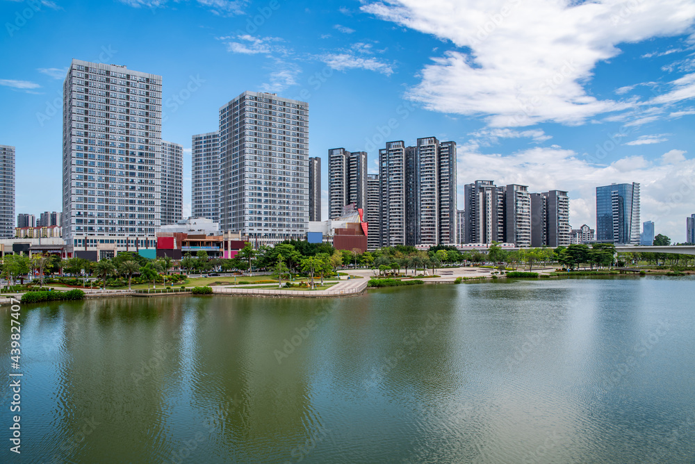 Jiaomen River Building Skyline, Nansha District, Guangzhou, China