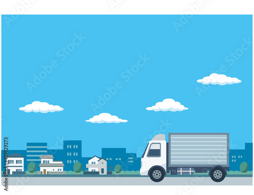 トラックとまちなみのイラスト素材