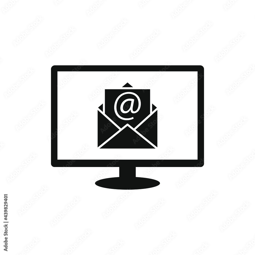Computer with envelope. Email icon flat style isolated on white background. Vector illustration Computer with envelope. Email icon flat style isolated on white background. Vector illustration