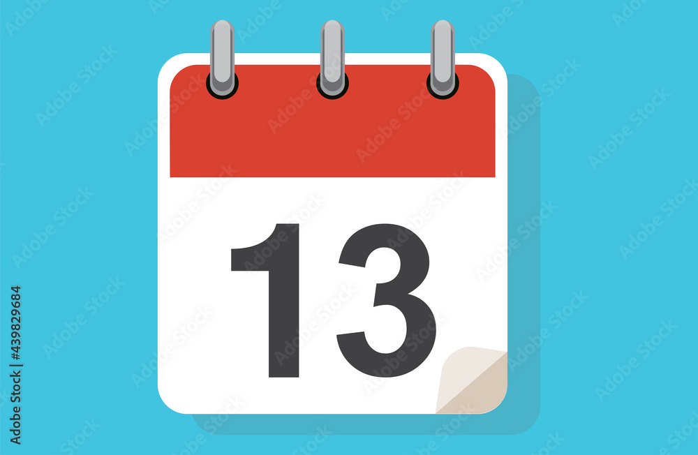 Day Thirteen. Simple calendar with date 13. Flat calendar icon vector illustration. calendar icon flat day 13. Vector illustration. Calendar lined icon Day Thirteen. Simple calendar with date 13. Flat calendar icon vector illustration. calendar icon flat day 13. Vector illustration. Calendar lined icon