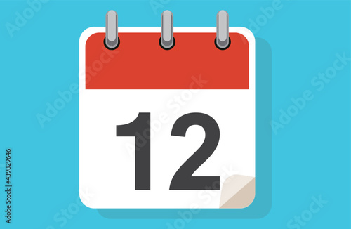 Day Twelve. Simple calendar with date 12. Flat calendar icon vector illustration. calendar icon flat day 12. Vector illustration. Calendar lined icon
