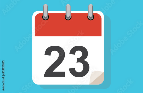 Day Twenty-three. Simple calendar with date 23. Flat calendar icon vector illustration. calendar icon flat day 23. Vector illustration. Calendar lined icon